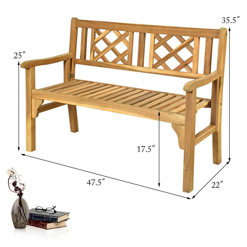 Patio Foldable Bench with Curved Backrest and Armrest by DirectDeals