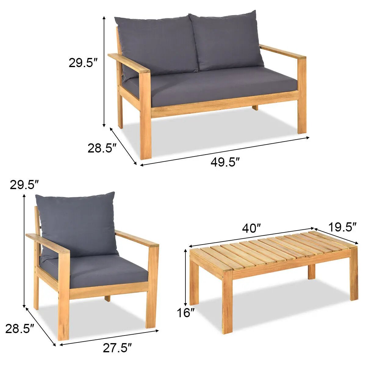 Outdoor 4 Pieces Acacia Wood Chat Set with Water Resistant Cushions by DirectDeals