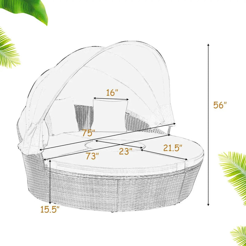 Patio Round Daybed Rattan Furniture Sets with Canopy by DirectDeals