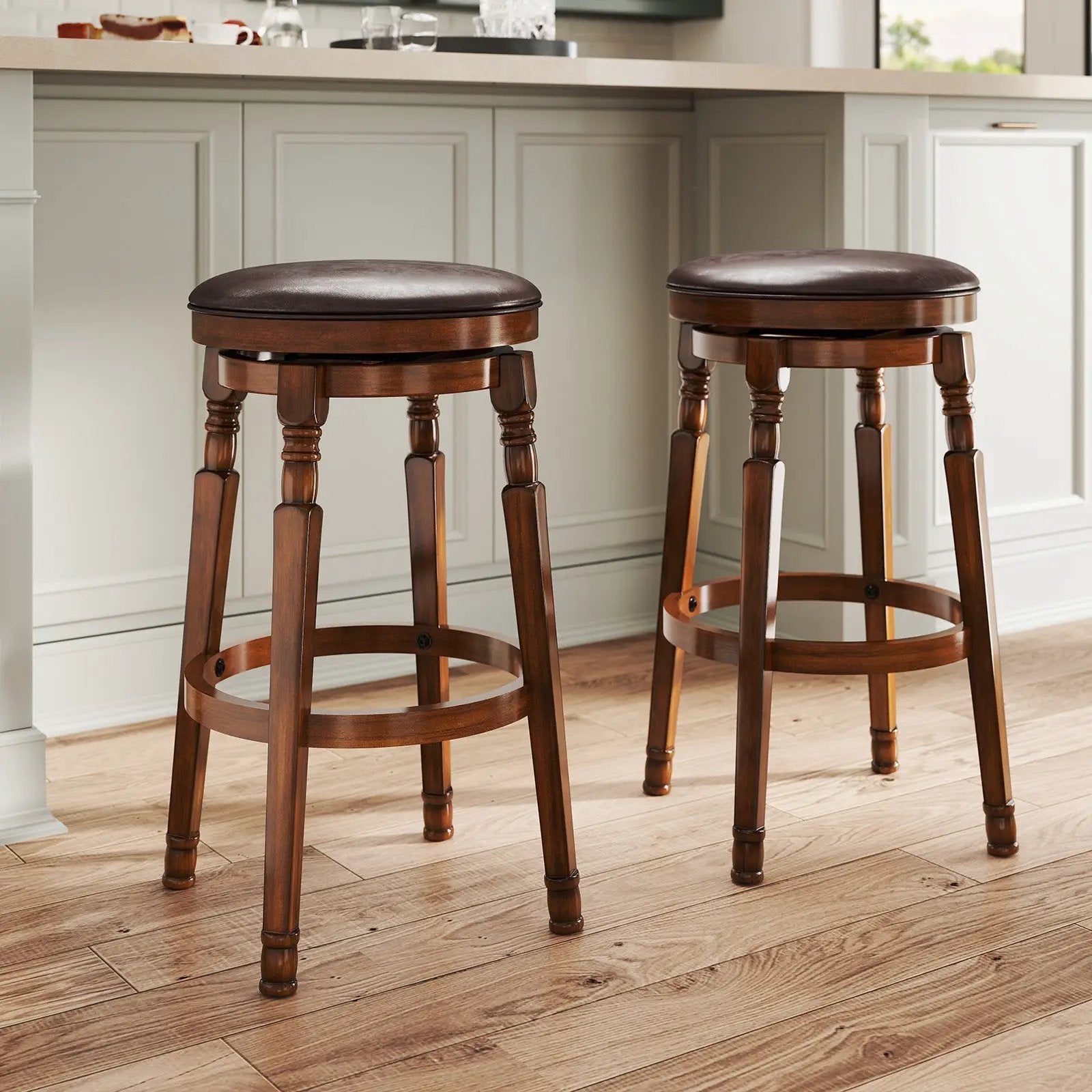 Set of 2 29-Inch Swivel Leather Padded Dining Bar Stools by DirectDeals