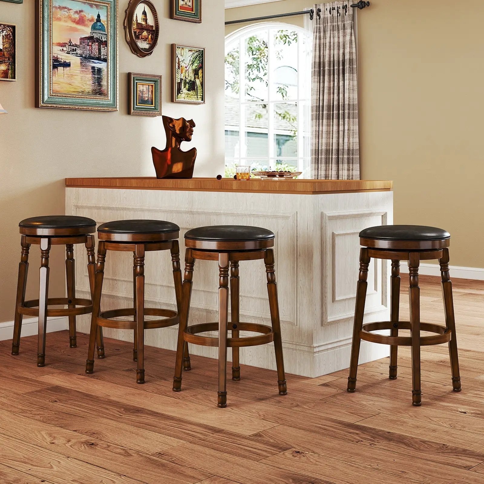Set of 2 29-Inch Swivel Leather Padded Dining Bar Stools by DirectDeals