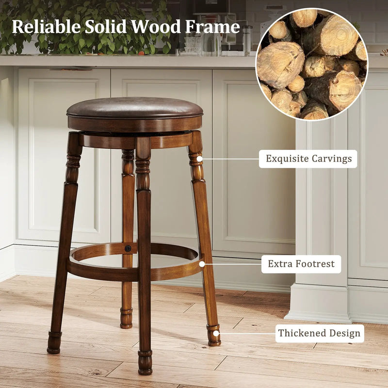 Set of 2 29-Inch Swivel Leather Padded Dining Bar Stools by DirectDeals