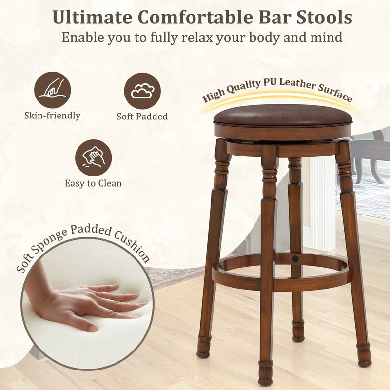 Set of 2 29-Inch Swivel Leather Padded Dining Bar Stools by DirectDeals
