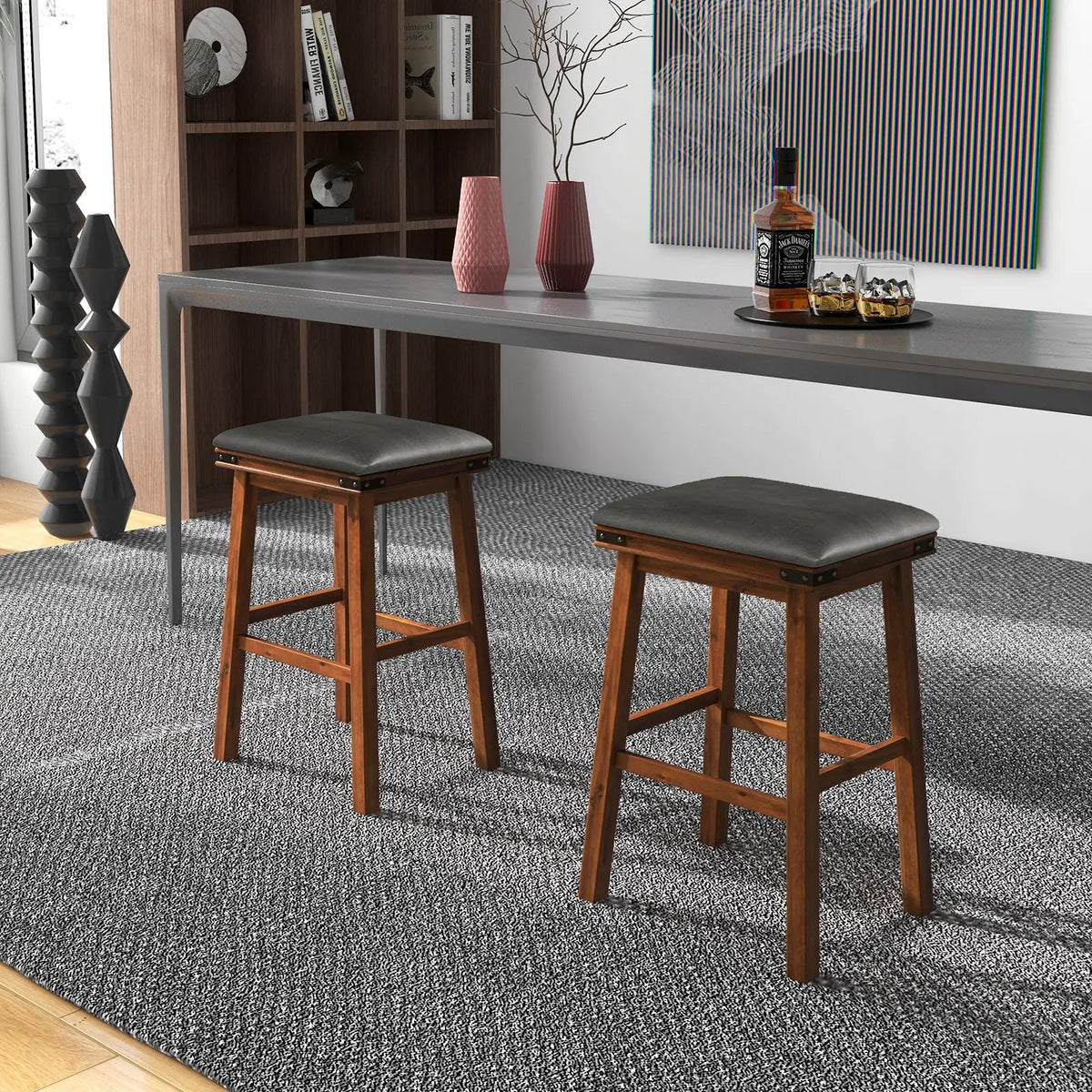 Set of 2 24/30 Inch Dining Bar Stool with Rubber Wood by DirectDeals