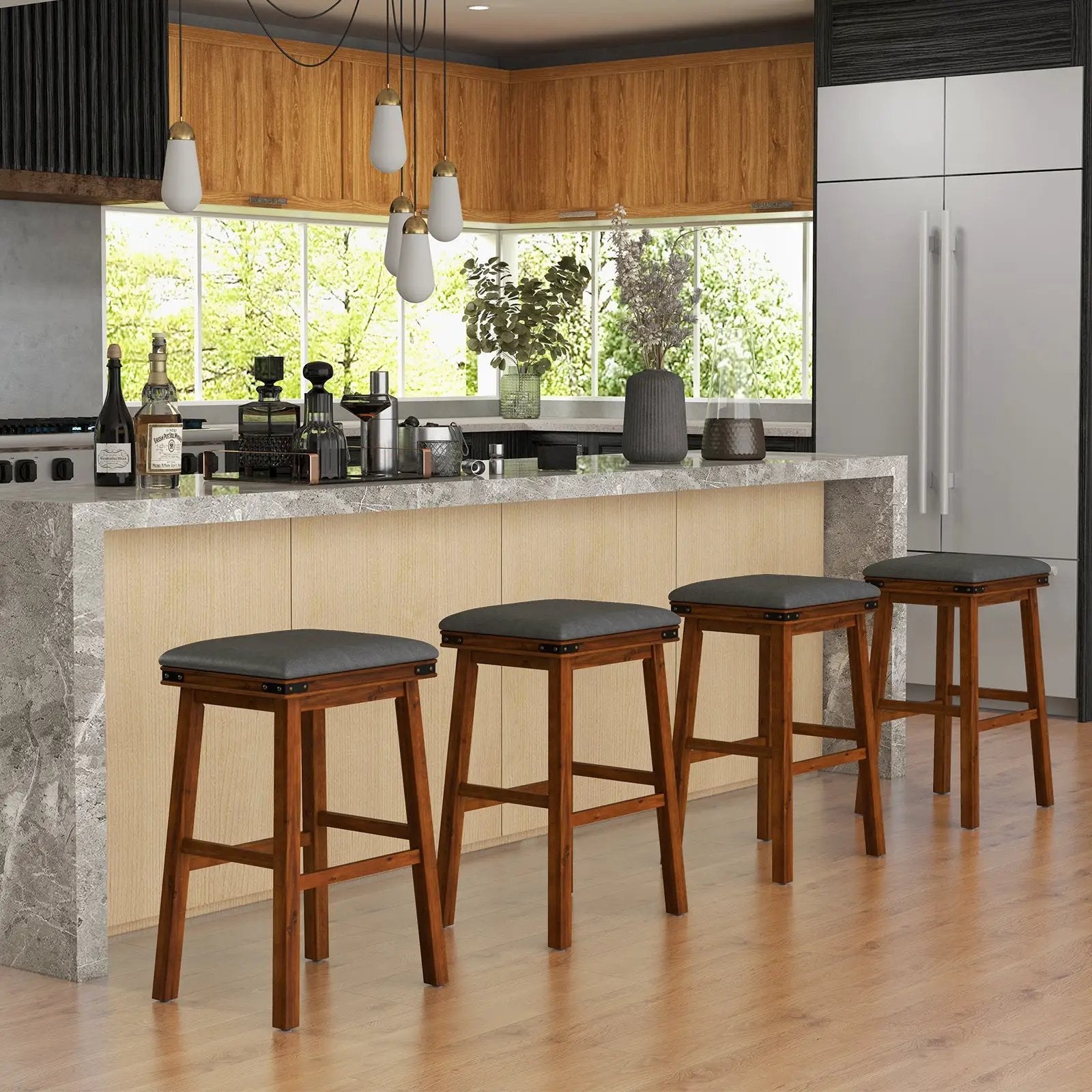 Set of 2 24/30 Inch Dining Bar Stool with Rubber Wood by DirectDeals