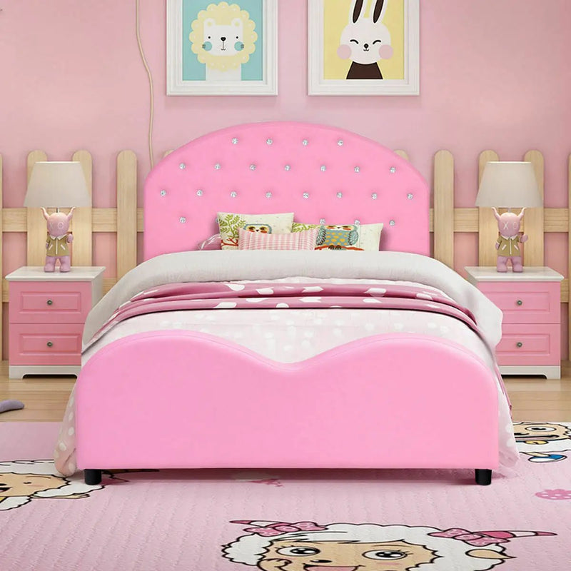 Twin Size Upholstered Platform Toddler Bed with Wood Slat Support by DirectDeals
