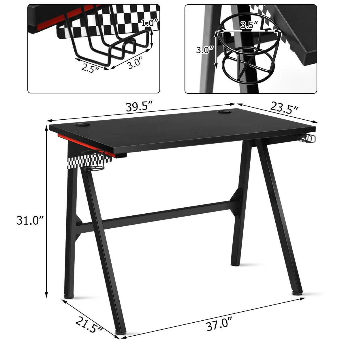 Ergonomic Computer Gaming Desk with Cup Holder and Headphone Hook by DirectDeals