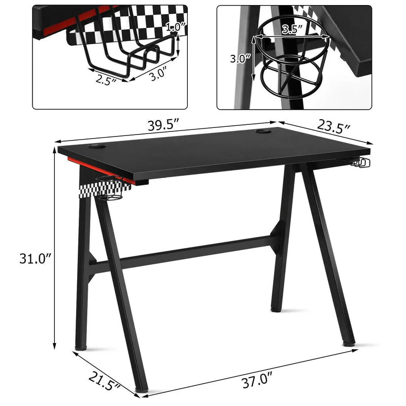 Ergonomic Computer Gaming Desk with Cup Holder and Headphone Hook by DirectDeals