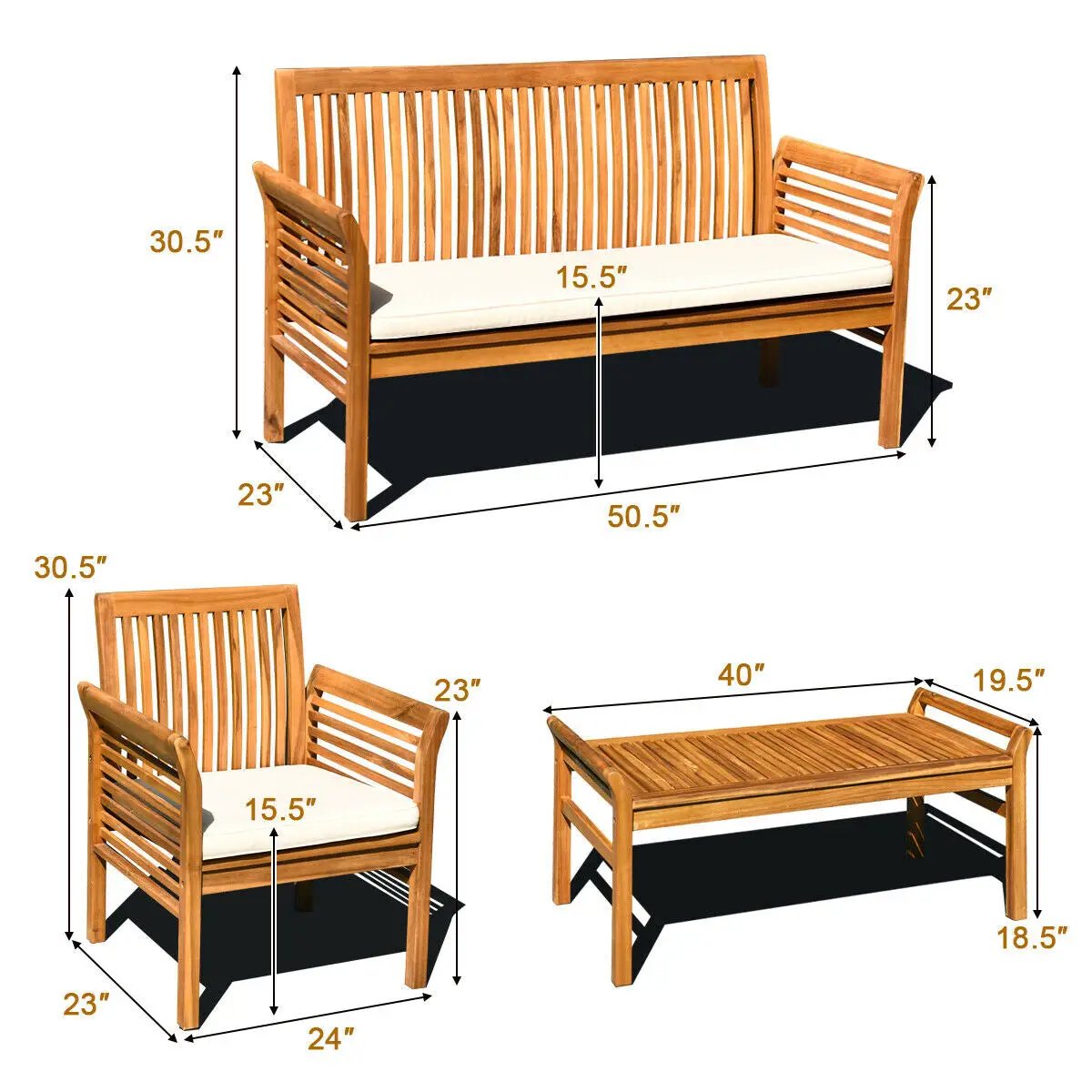4 Pieces Outdoor Acacia Wood Sofa Furniture Set by DirectDeals