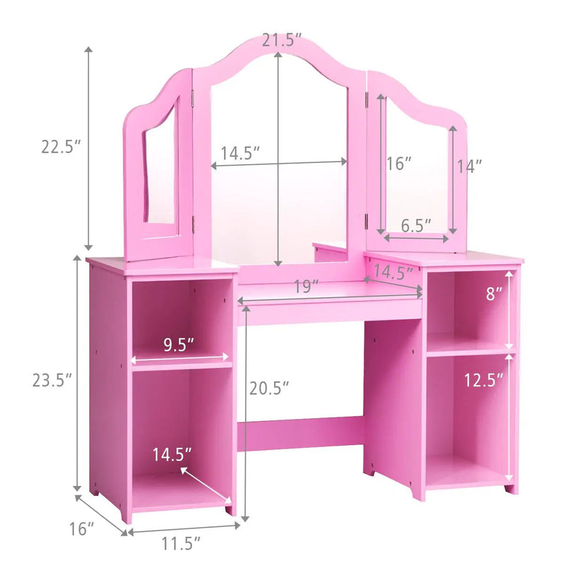 Kids Tri Folding Mirror Makeup Dressing Vanity Table Set by DirectDeals