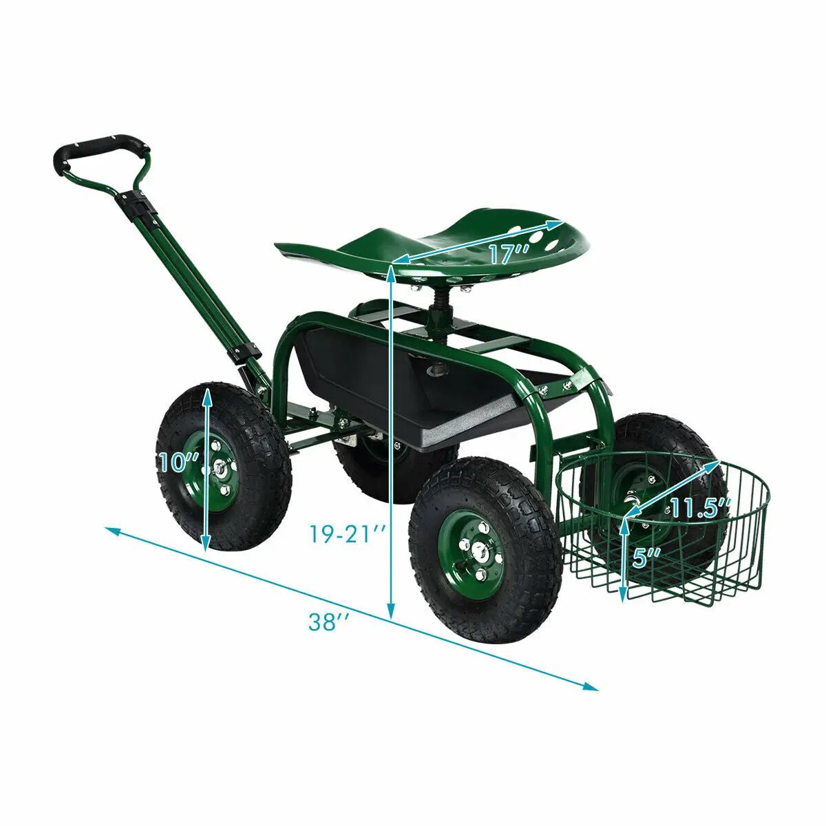 Heavy Duty Garden Cart with Tool Tray and 360 Swivel Seat by DirectDeals