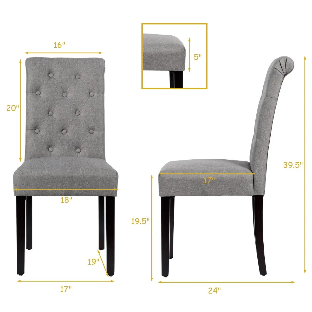 2 Pieces Tufted Dining Chair Set with Adjustable Anti-Slip Foot Pads by DirectDeals