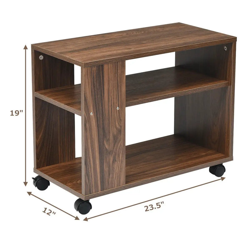 Multifunctional 3-Tier Side Table with Wheels and Large Storage Shelf by DirectDeals