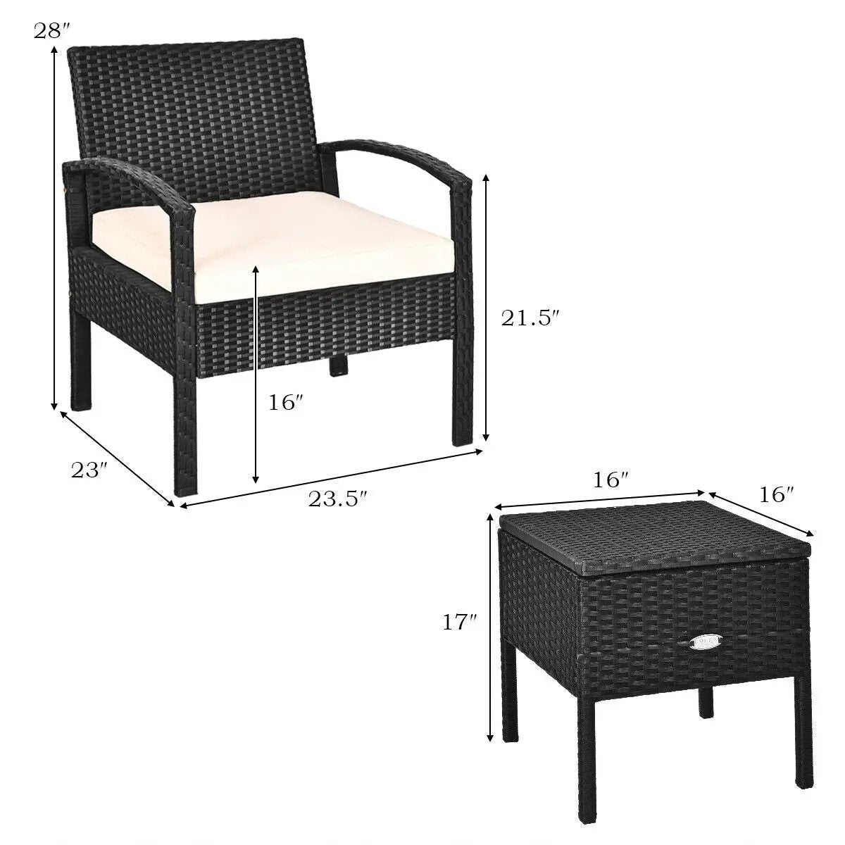 3 Piece PE Rattan Wicker Sofa Set with Washable and Removable Cushion for Patio by DirectDeals
