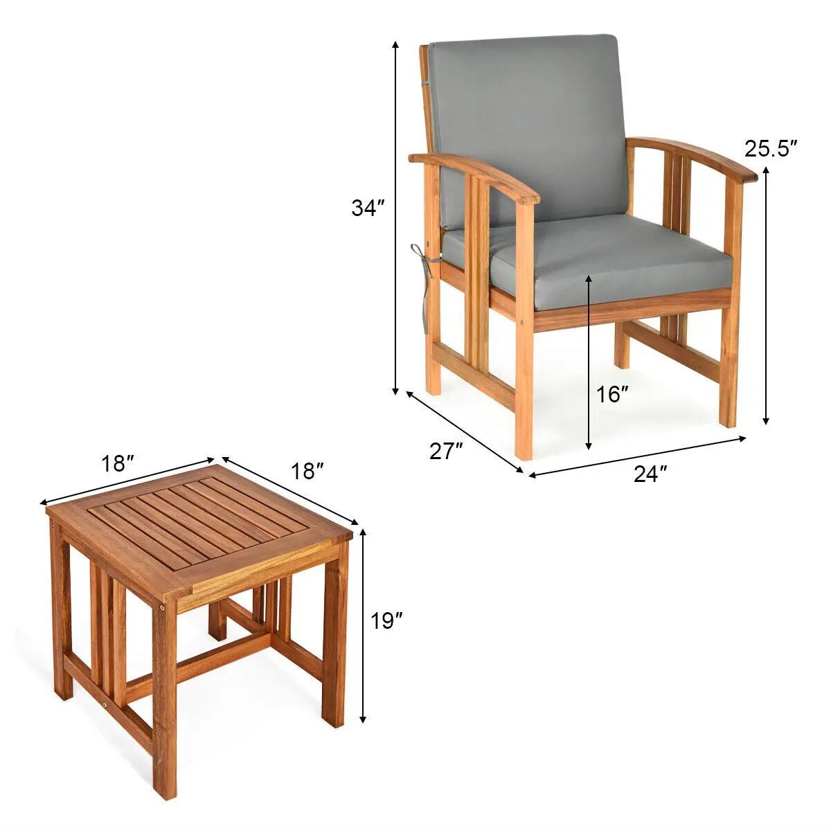 3PC Solid Wood Outdoor Patio Sofa Furniture Set by DirectDeals