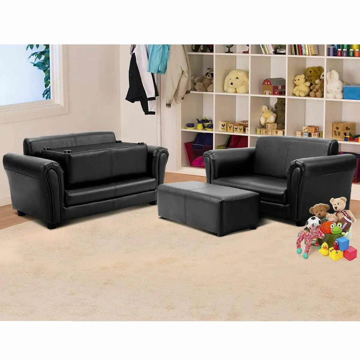 Soft Kids Double Sofa with Ottoman by DirectDeals