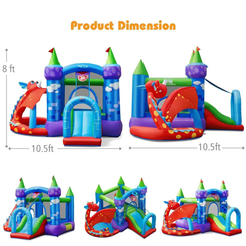 Kids Inflatable Bounce House Dragon Jumping Slide Bouncer Castle with 740W Blower by DirectDeals