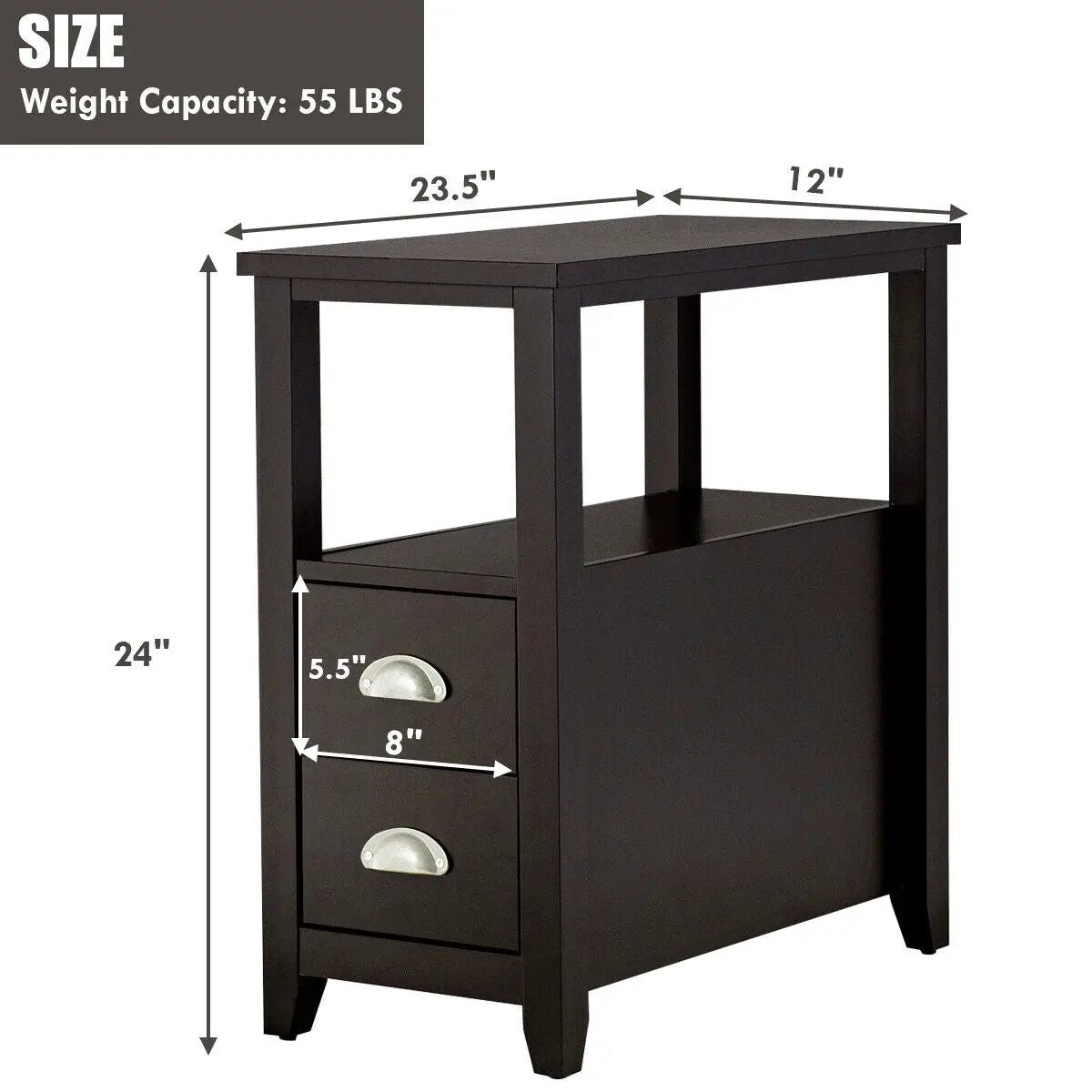 Set of 2 End Table Wooden with 2 Drawer & Shelf Bedside Table by DirectDeals