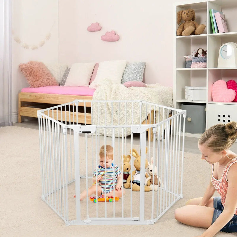 6 Panel Wall-mount Adjustable Baby Safe Metal Fence Barrier-White by DirectDeals