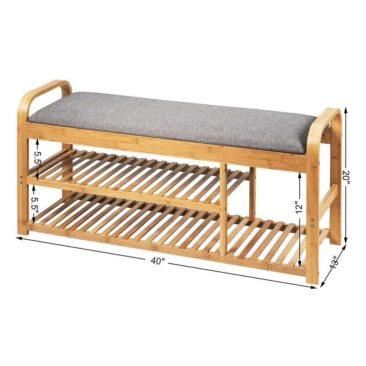 3-Tier Bamboo Shoe Rack Bench with Cushion-Natural by DirectDeals