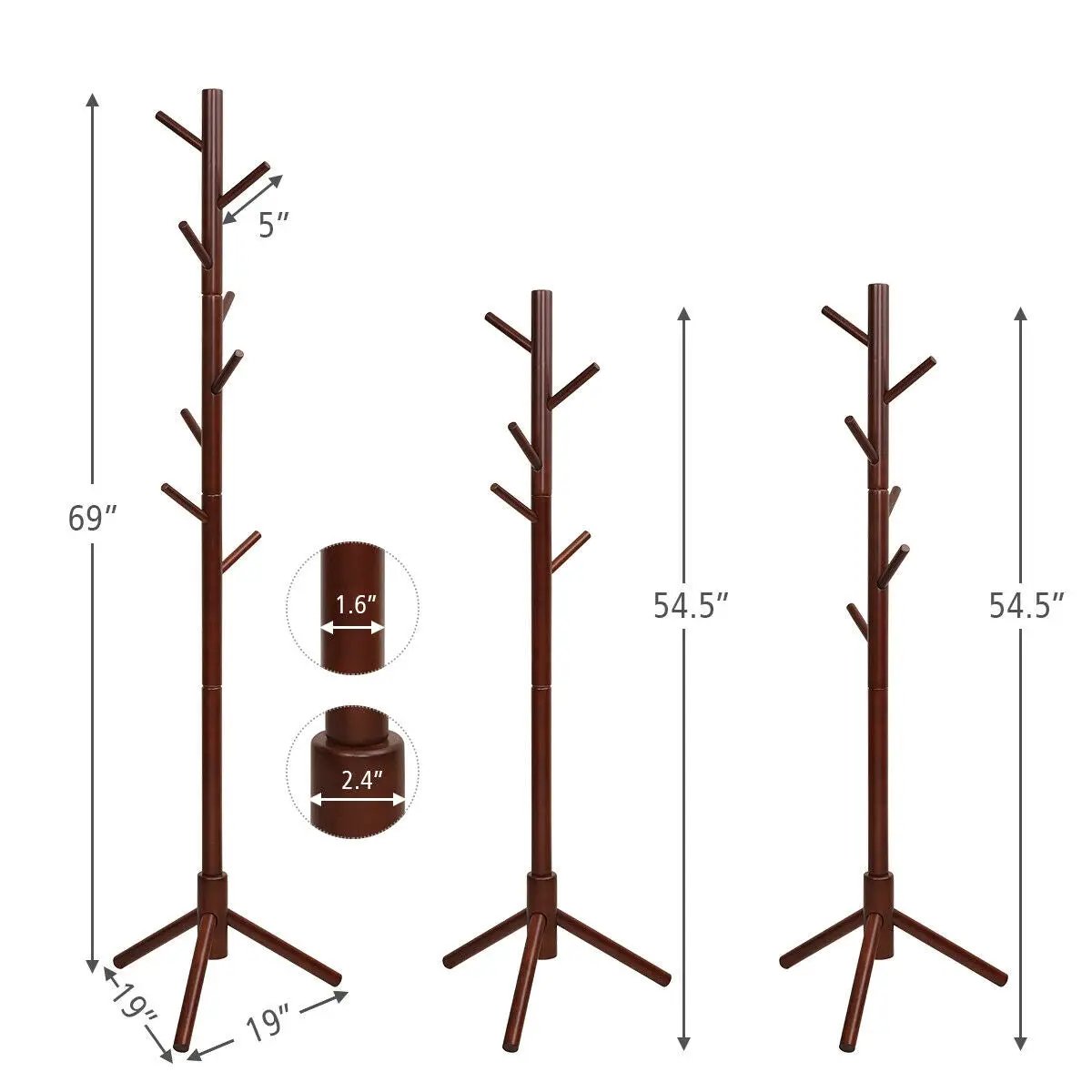 2 Heights Wooden Coat Rack with 8 Hooks by DirectDeals
