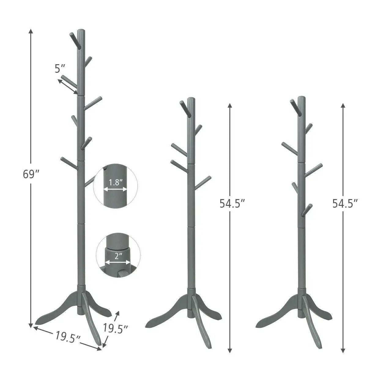 Adjustable Wooden Tree Coat Rack with 8 Hooks by DirectDeals