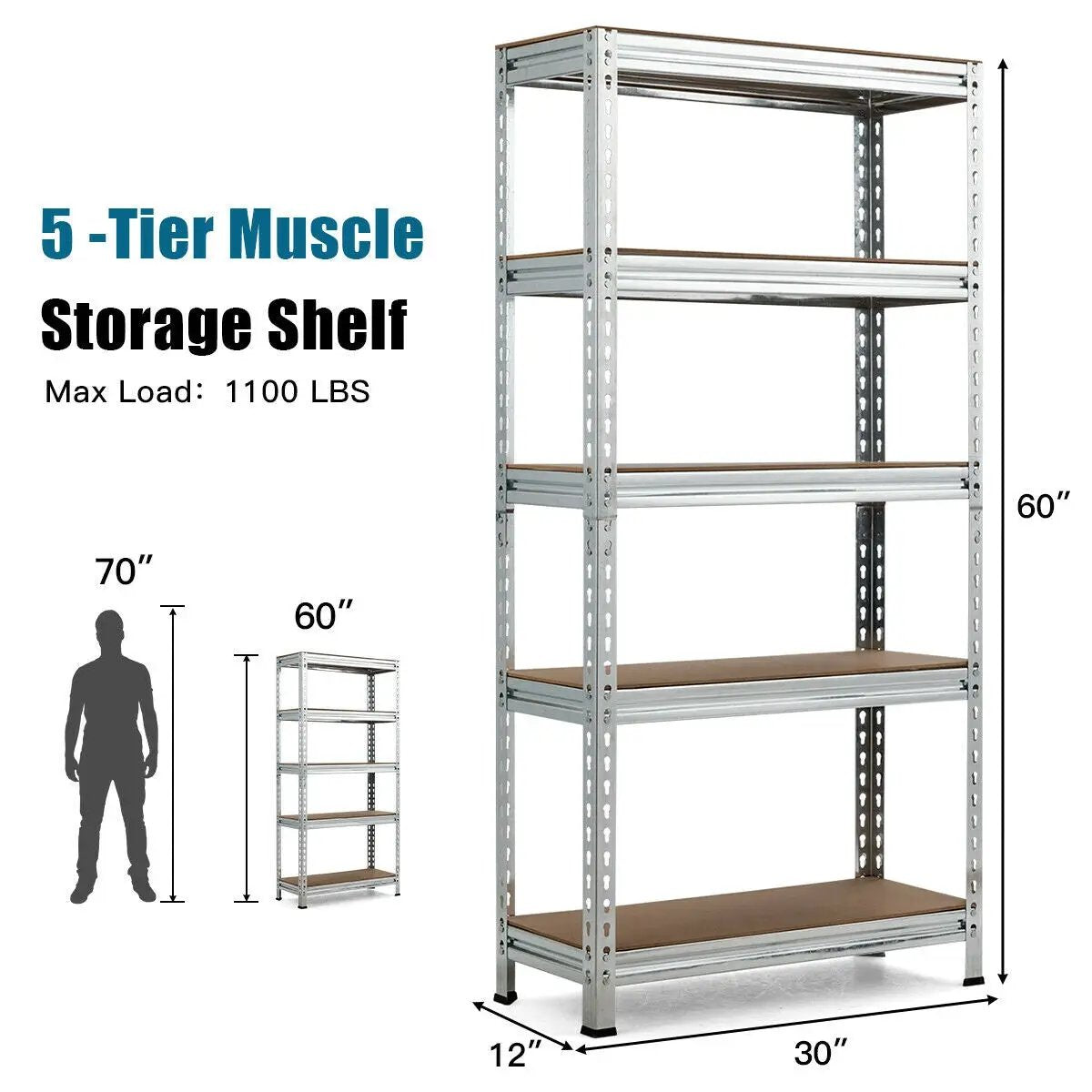 5-Tier Steel Shelving Unit Storage Shelves Heavy Duty Storage Rack-Silver by DirectDeals