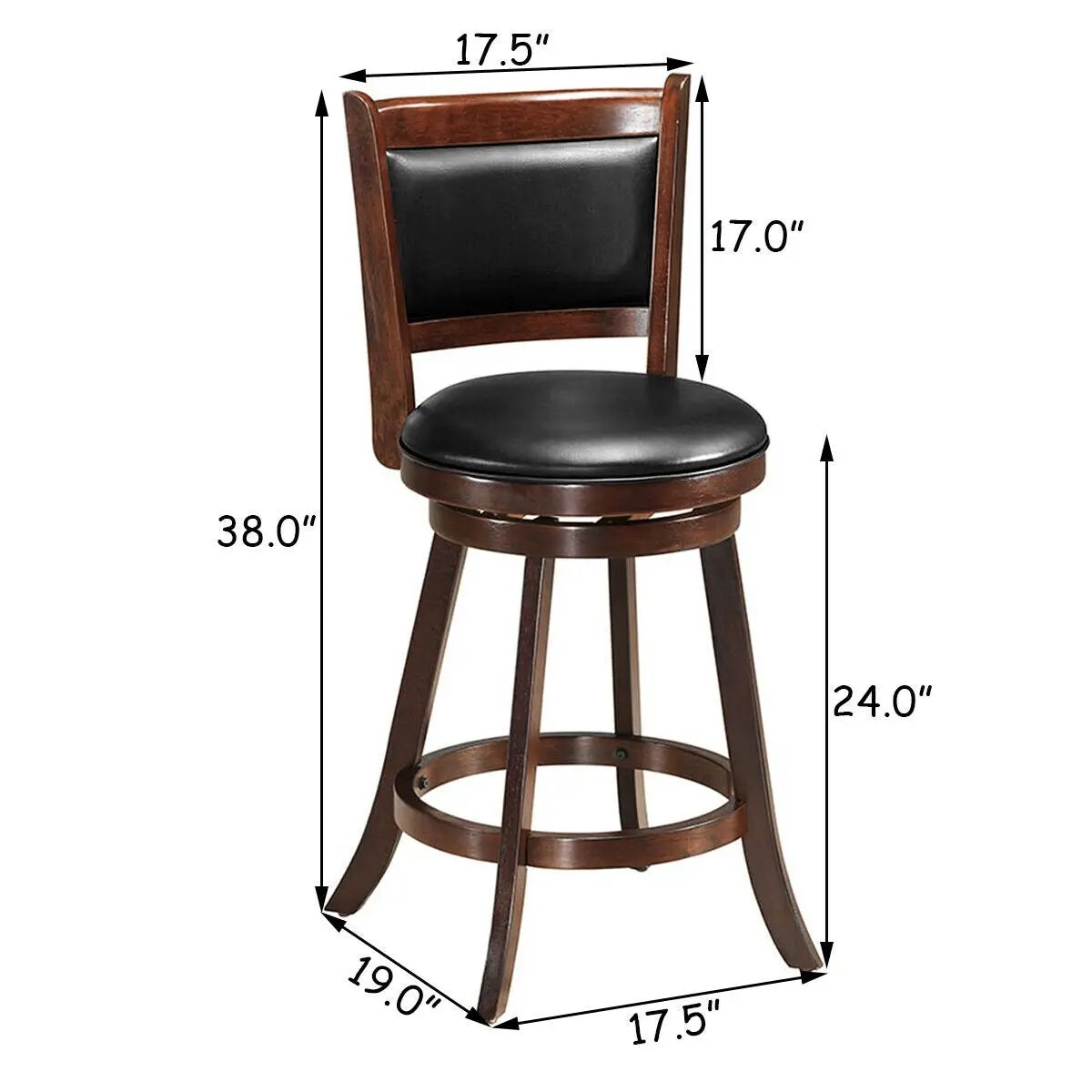 29 Inch Swivel Bar Height Stool Wooden Upholstered Dining Chair by DirectDeals