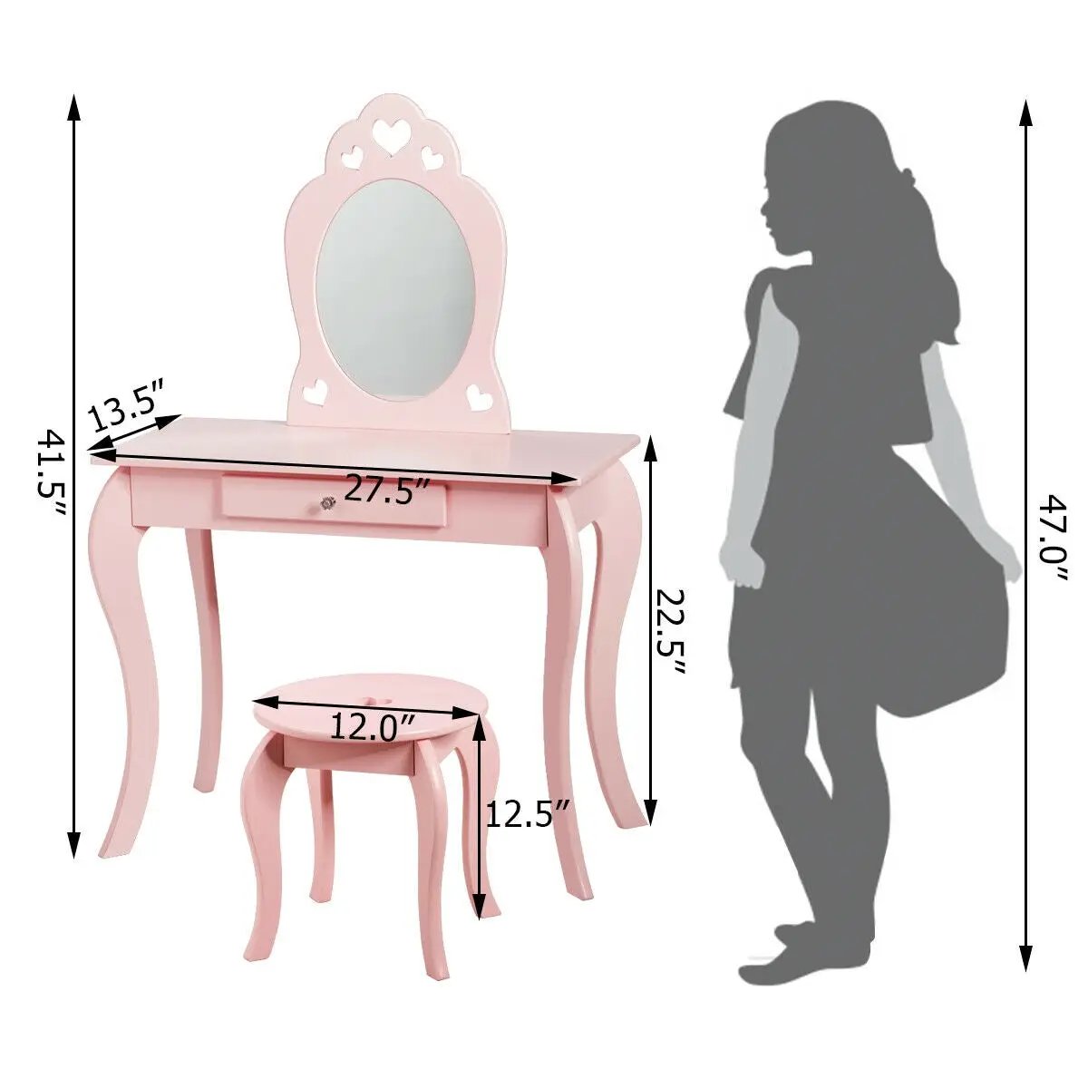 Kids Princess Makeup Dressing Play Table Set with Mirror by DirectDeals