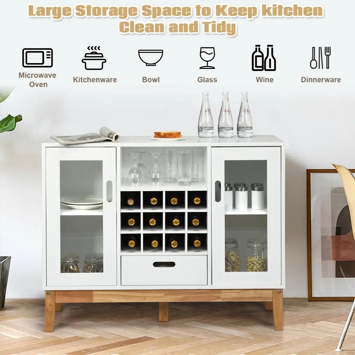 Wood Wine Storage Cabinet Sideboard Console Buffet Server-White by DirectDeals