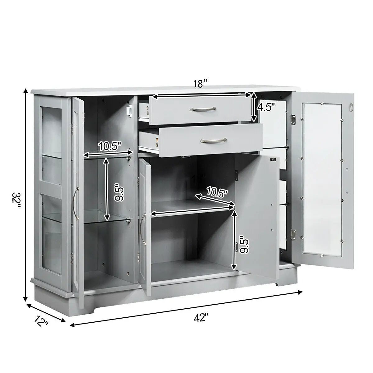 Sideboard Buffet Server Storage Cabinet with 2 Drawers and Glass Doors by DirectDeals