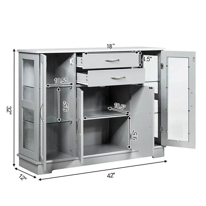 Sideboard Buffet Server Storage Cabinet with 2 Drawers and Glass Doors by DirectDeals
