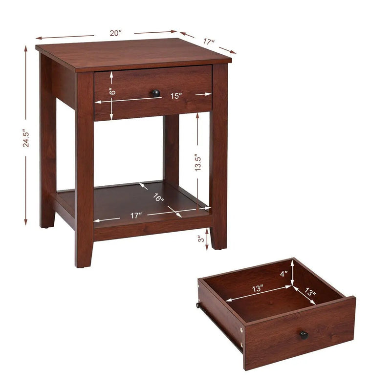 Set of 2 Nightstand with Storage Shelf and Pull Handle by DirectDeals