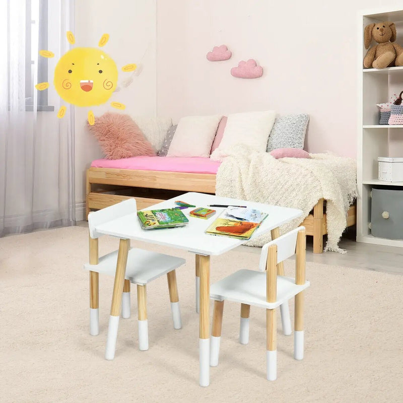 Kids Wooden Table and 2 Chairs Set-White by DirectDeals
