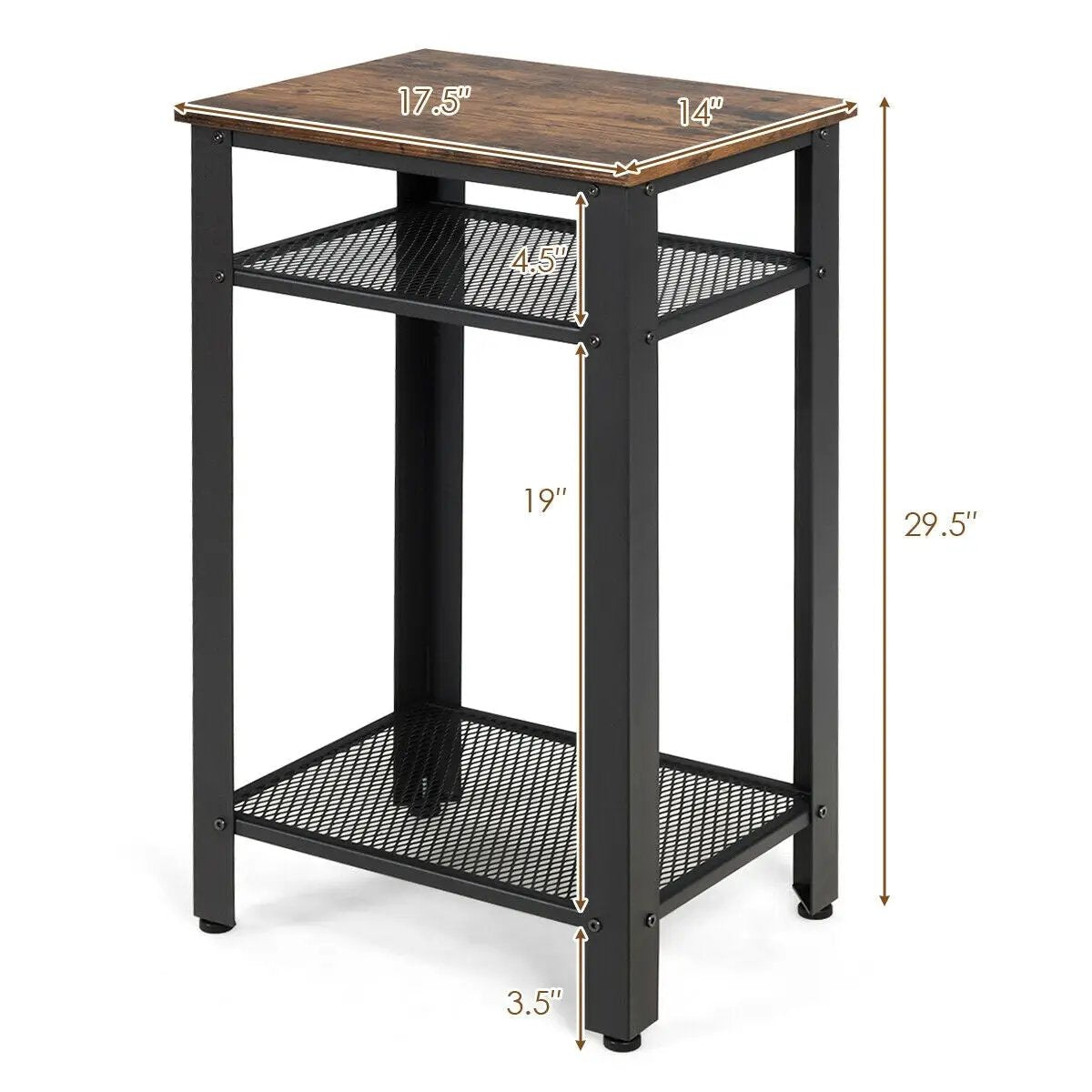 3-Tier Industrial End Table with Metal Mesh Storage Shelves by DirectDeals
