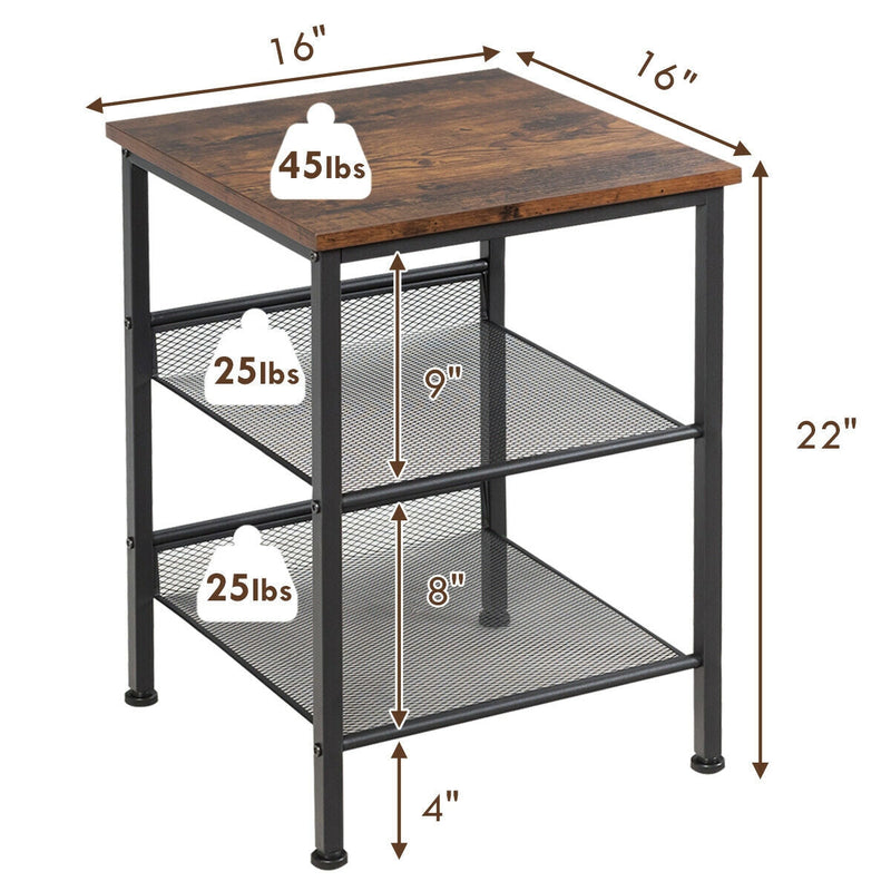 3-Tier Industrial End Table with Mesh Shelves and Adjustable Shelves by DirectDeals