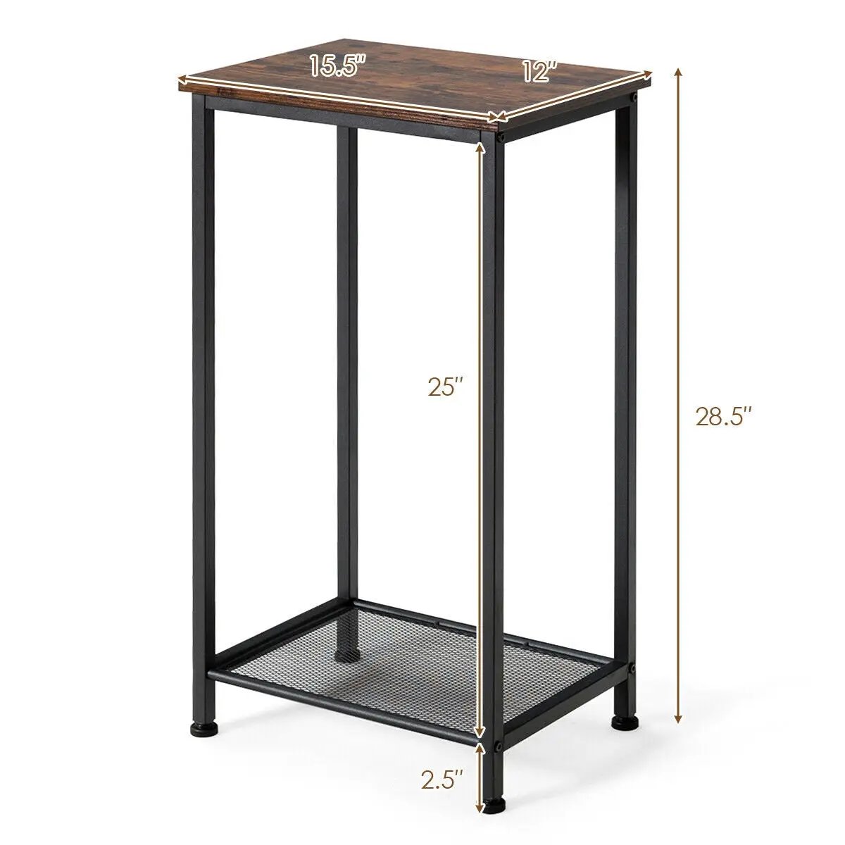 2-Tier Industrial End Table with Metal Mesh Storage Shelves by DirectDeals