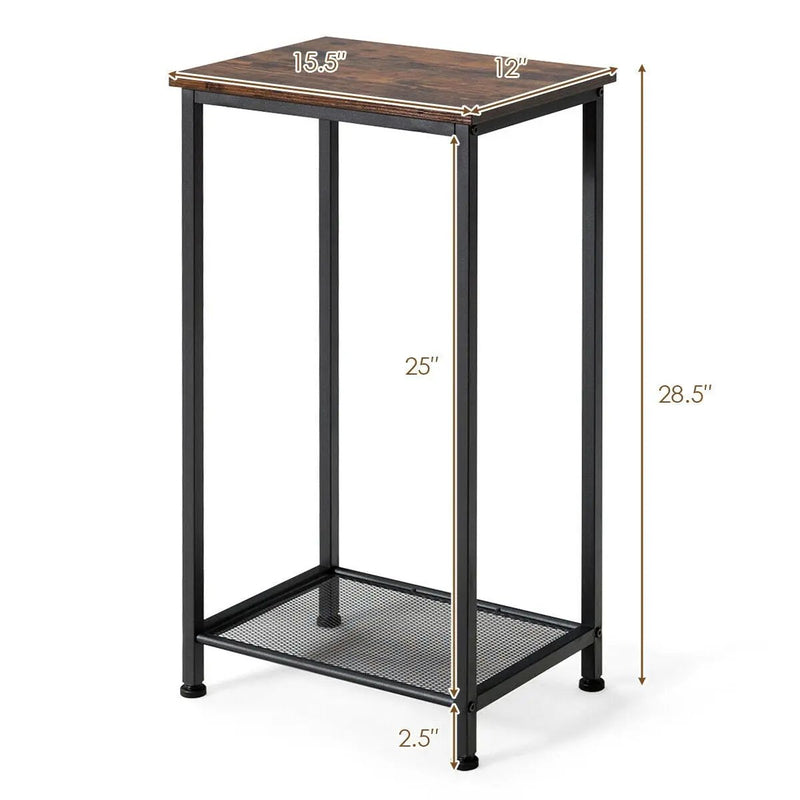 2-Tier Industrial End Table with Metal Mesh Storage Shelves by DirectDeals