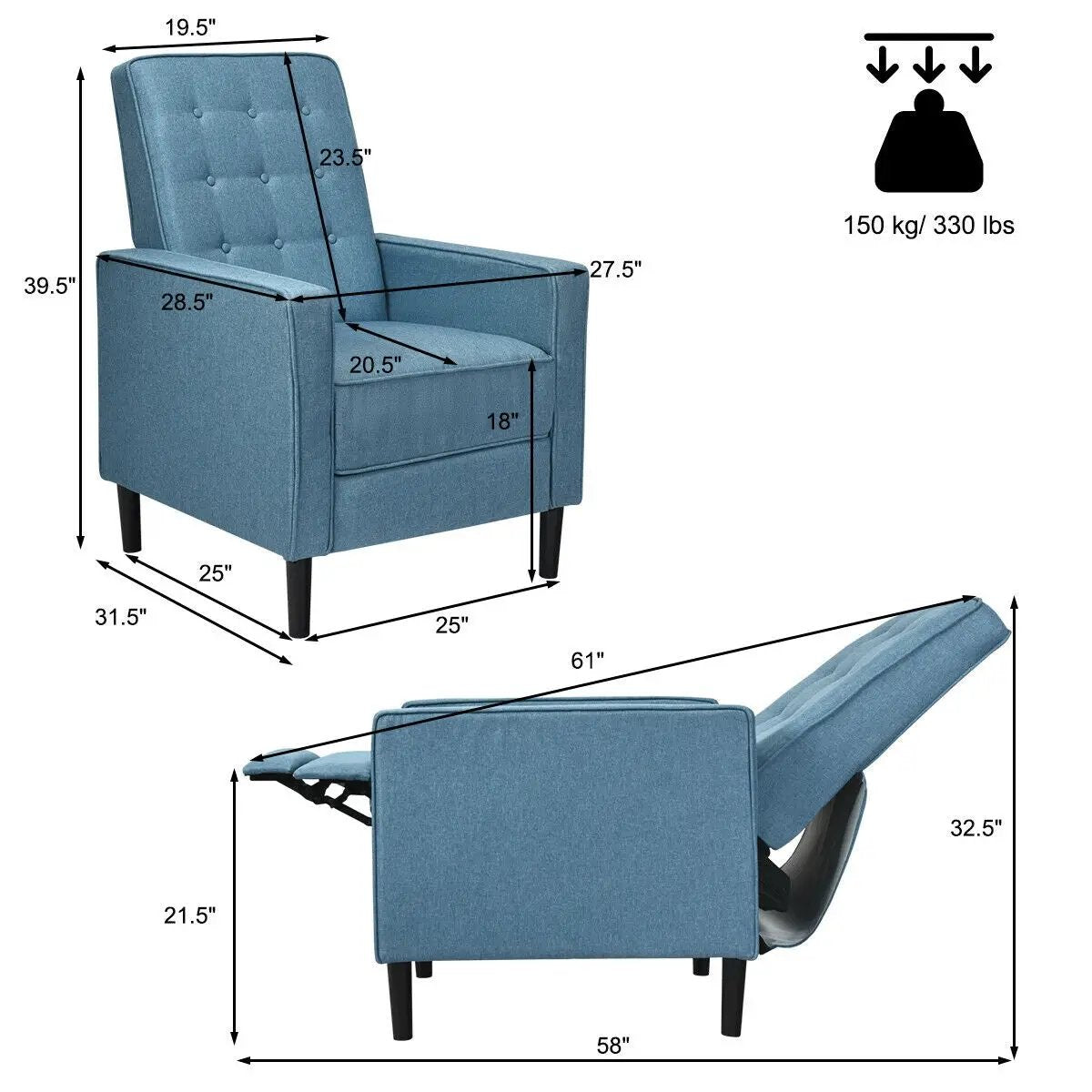 Mid-Century Push Back Recliner Chair by DirectDeals