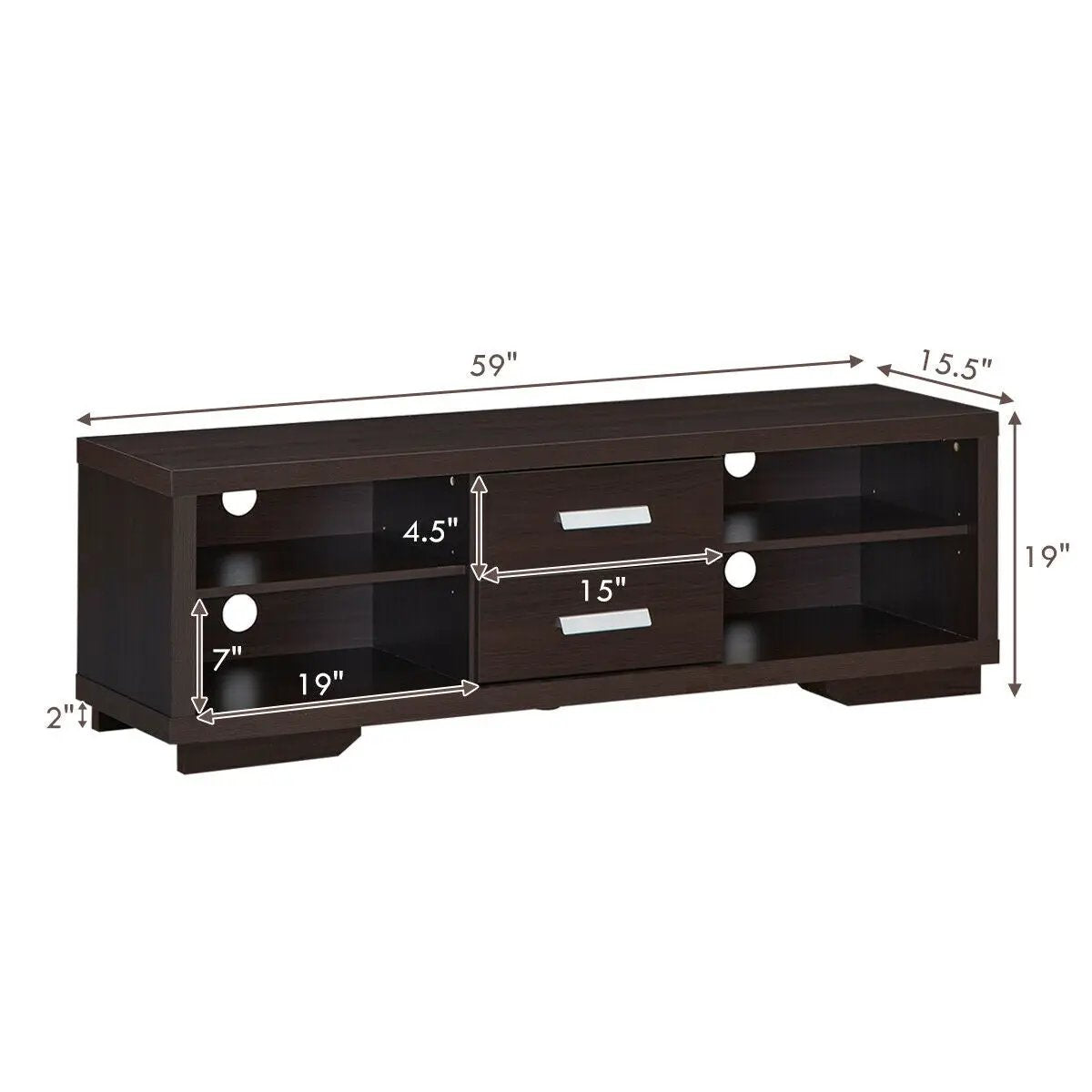 Modern TV Stand Entertainment Center with 2 Drawers and 4 Open Shelves by DirectDeals