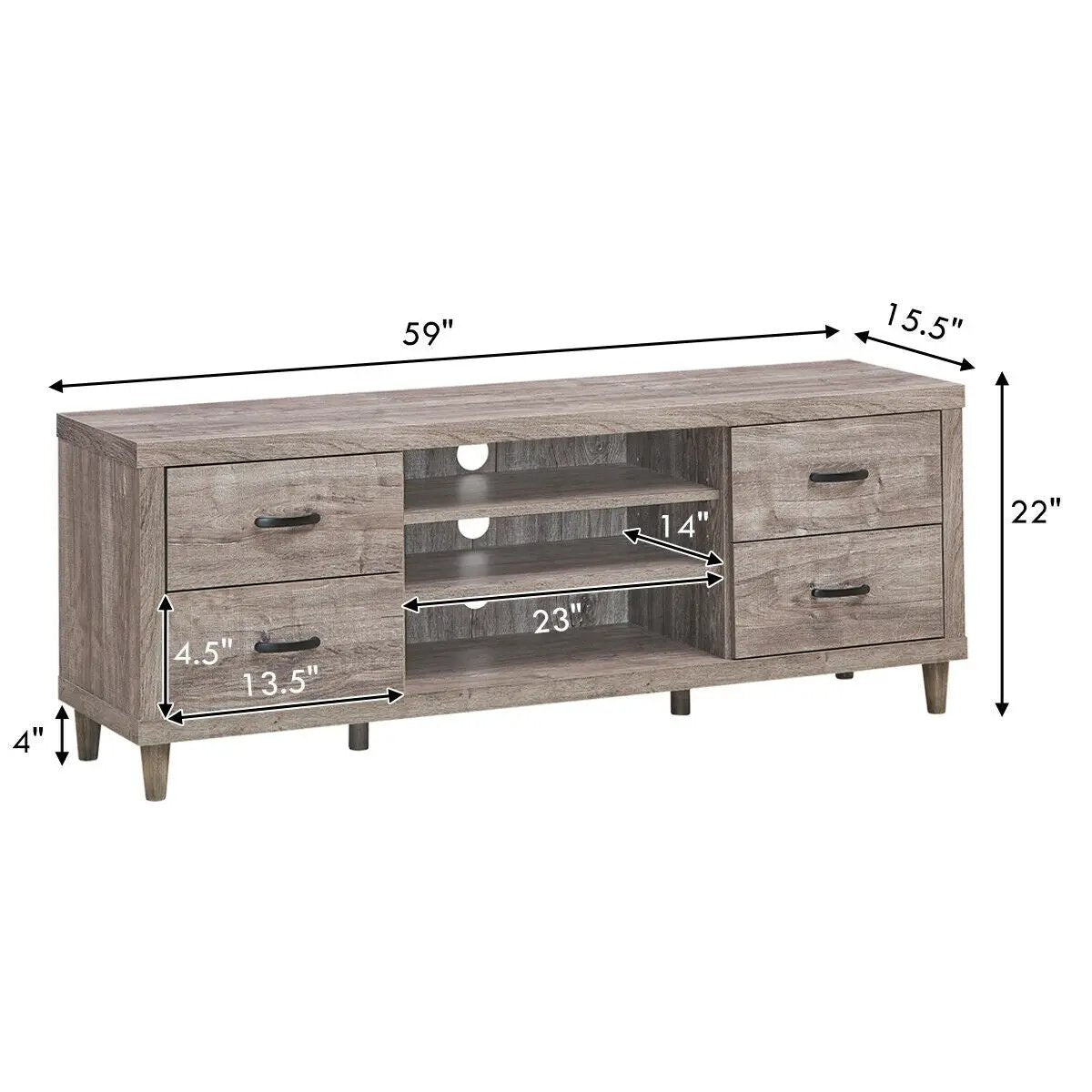 Retro Wooden TV Stand with 3 Open Shelves and 4 Drawers by DirectDeals
