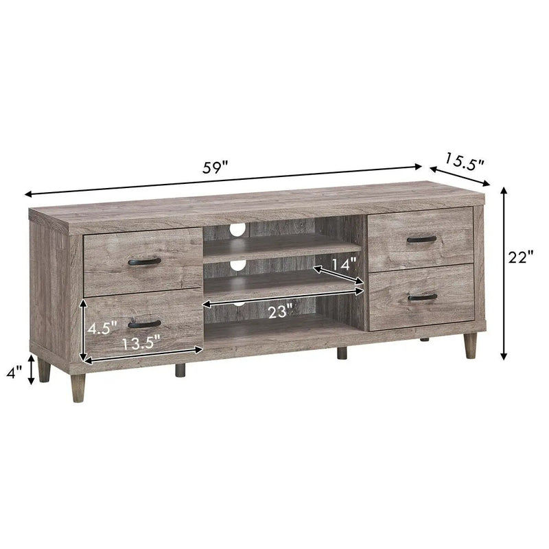 Retro Wooden TV Stand with 3 Open Shelves and 4 Drawers by DirectDeals