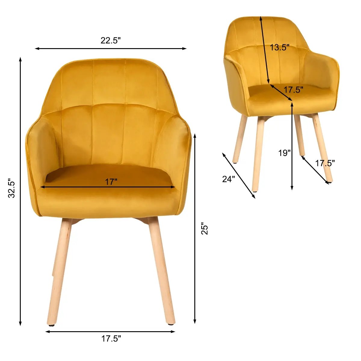 Set of 2 Mid-Back Accent Leisure Armchairs-Yellow by DirectDeals