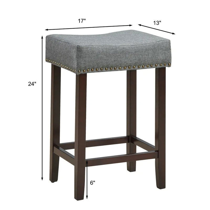 Set of 2 Nailhead Saddle Bar Stools 24 Inch Height by DirectDeals