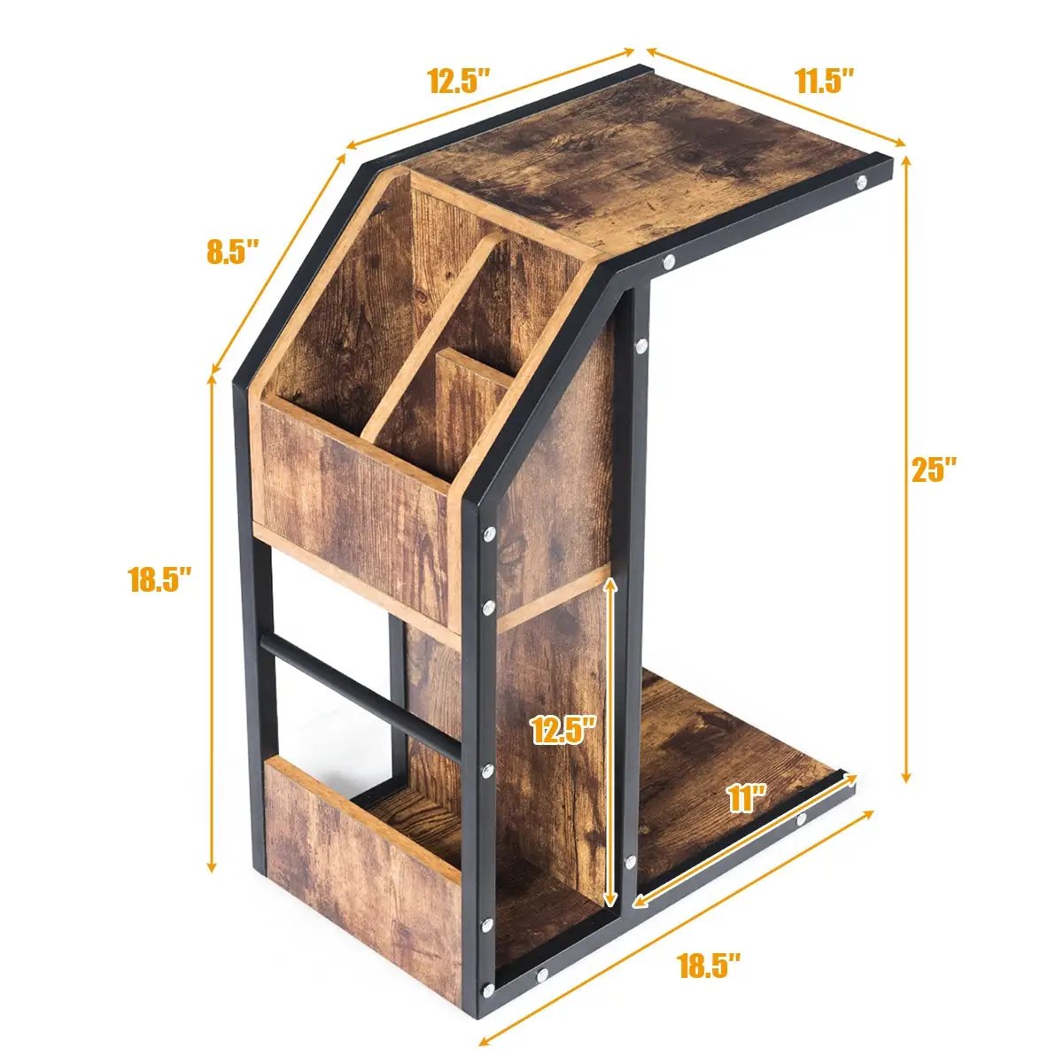 Industrial C-Shape Snack End Table with Storage Space by DirectDeals