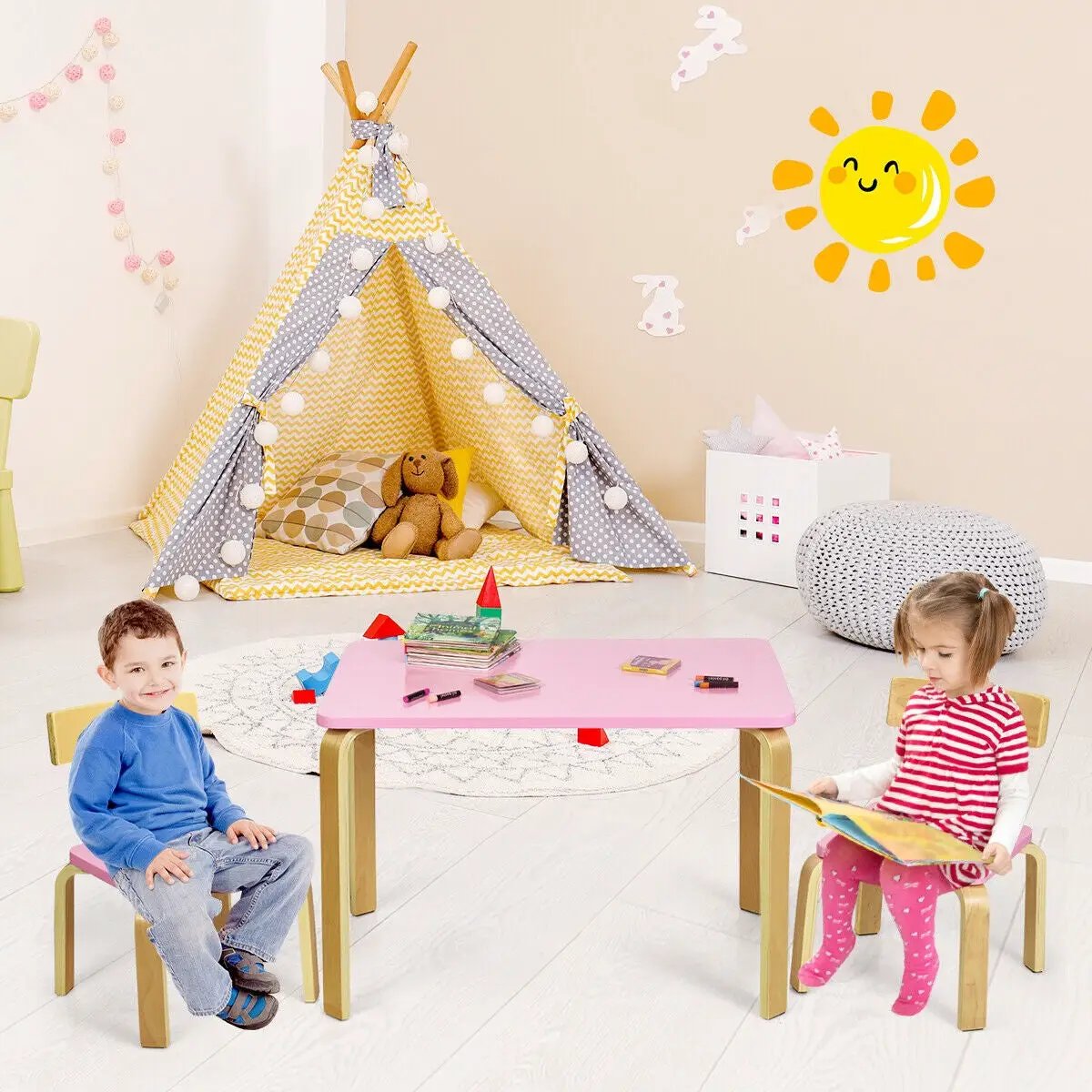 3 Piece Kids Wooden Activity Table and 2 Chairs Set by DirectDeals