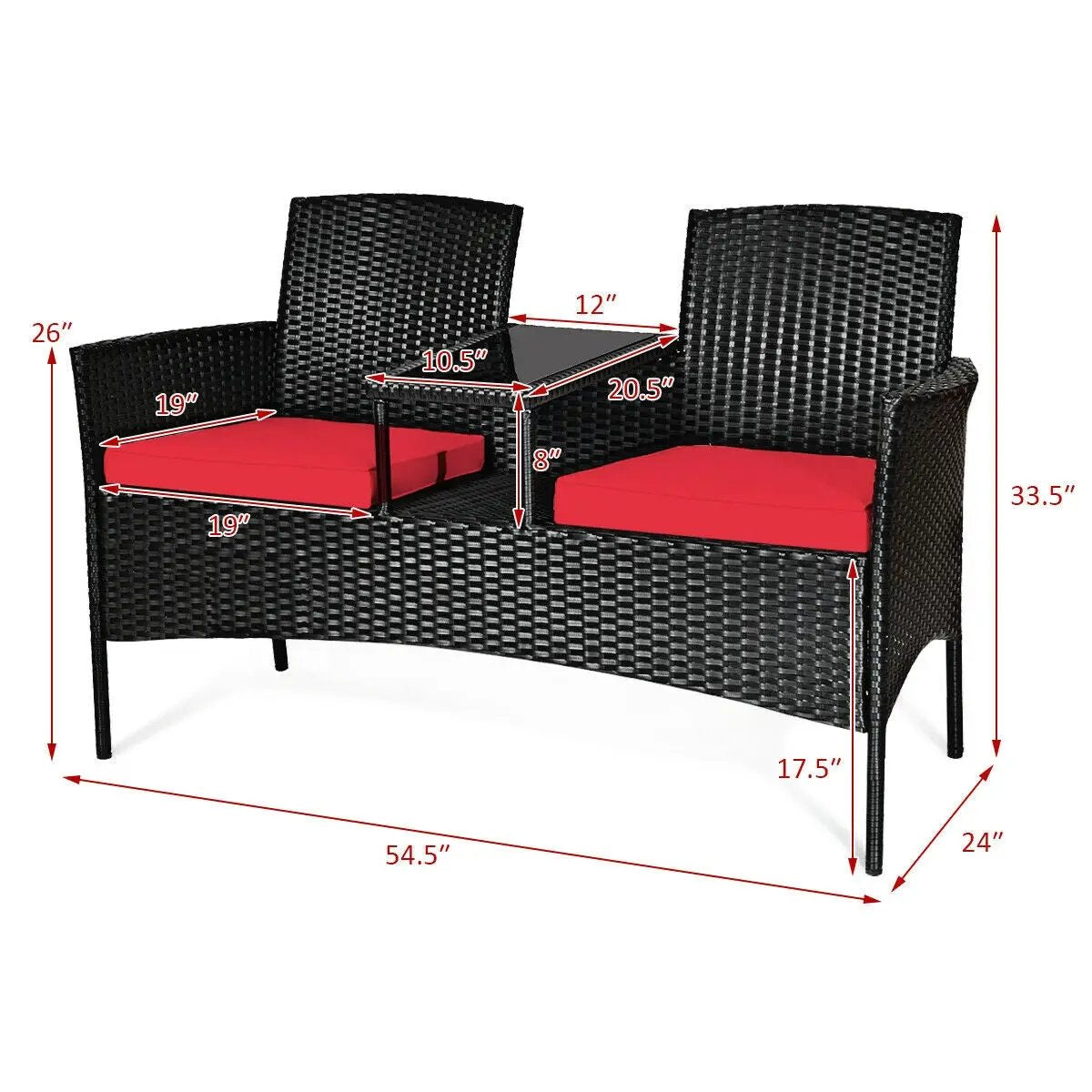 Wicker Patio Conversation Furniture Set with Removable Cushions and Table by DirectDeals