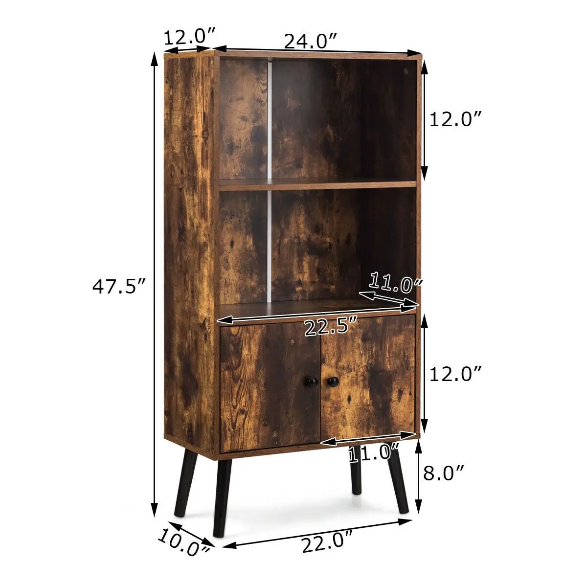 2-Tier Retro Bookcase Bookshelf with 3 Compartment-Coffee by DirectDeals