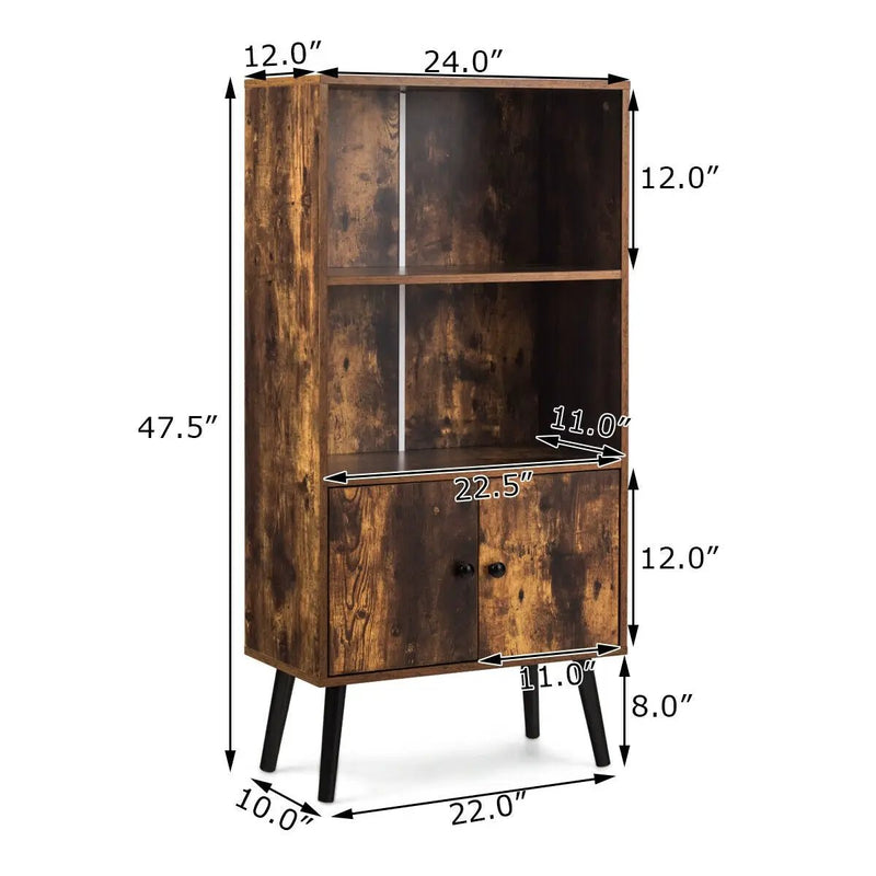 2-Tier Retro Bookcase Bookshelf with 3 Compartment-Coffee by DirectDeals