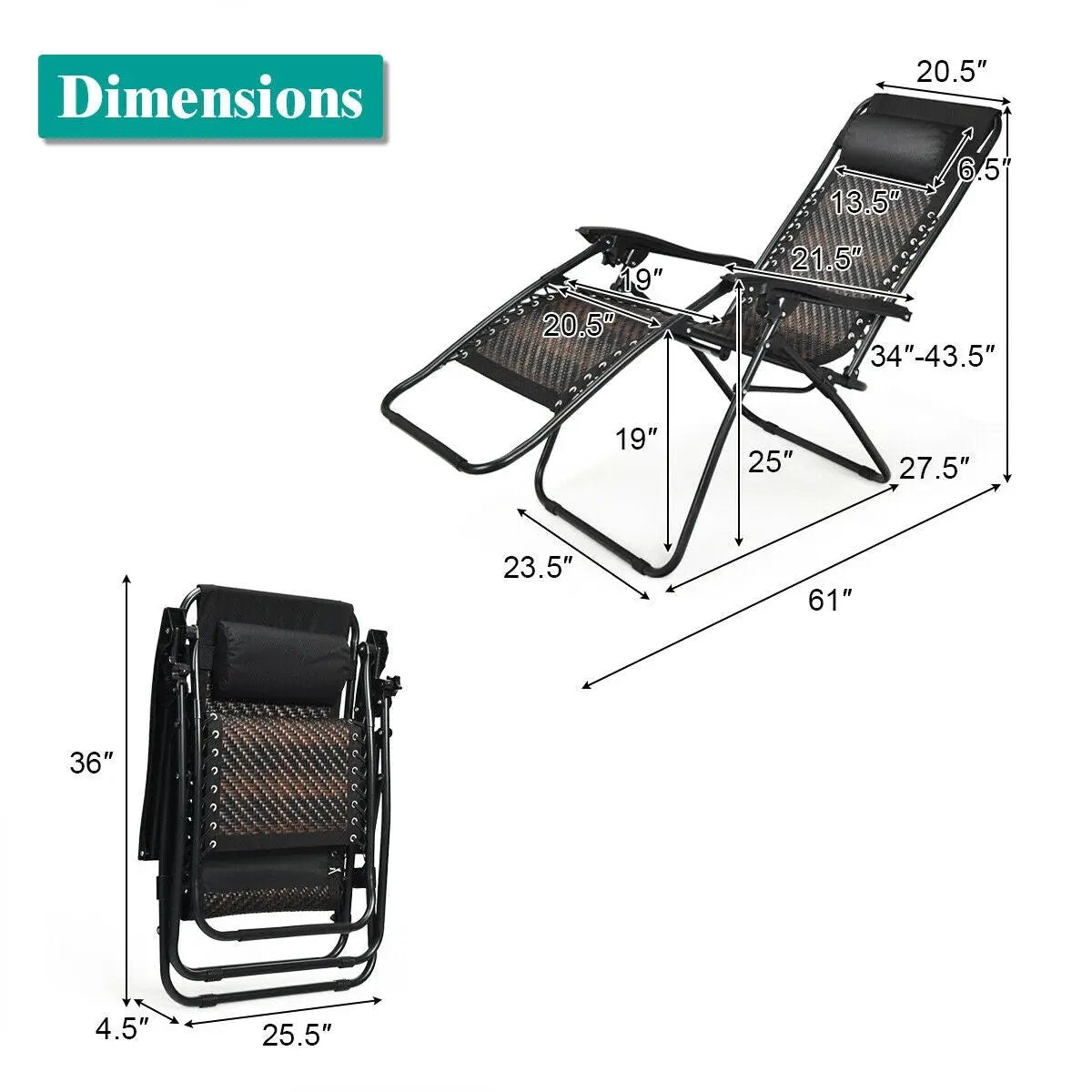 Folding Rattan Zero Gravity Lounge Chair with Removable Head Pillow by DirectDeals